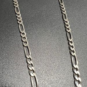 Vintage Solid Sterling Silver Heavy Figaro Chain Italian Made 18 Inches
